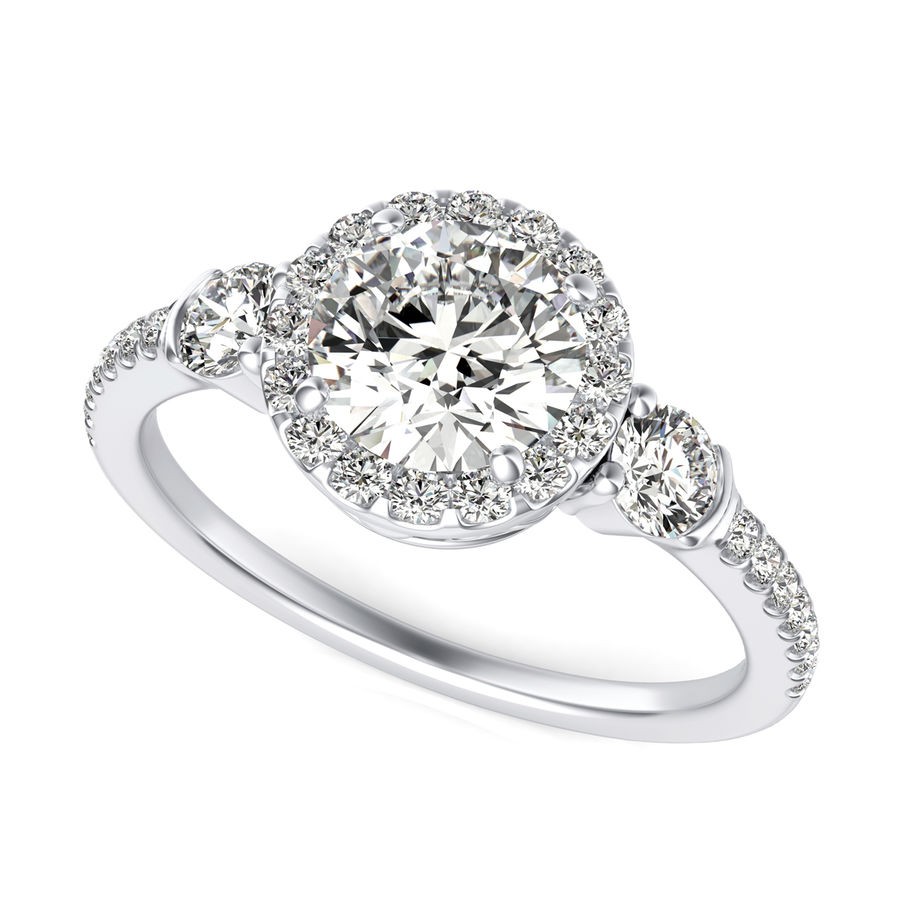 Three Stone Halo Engagement Ring
