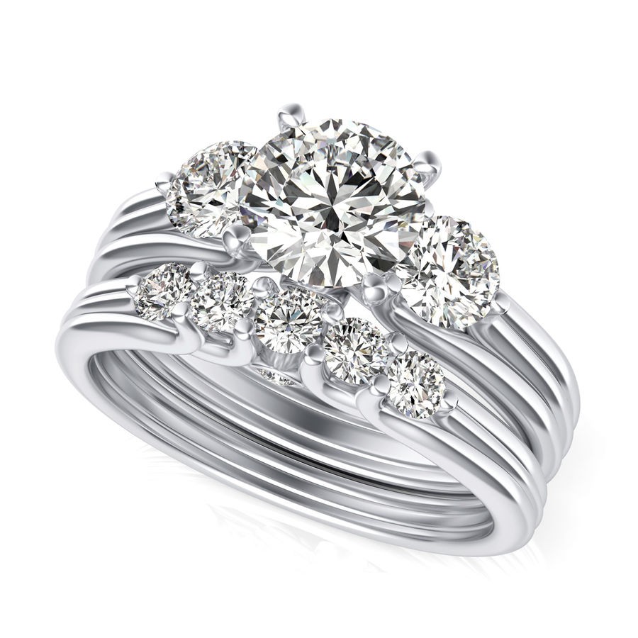 Three Stone Engagement Ring With Matching Band