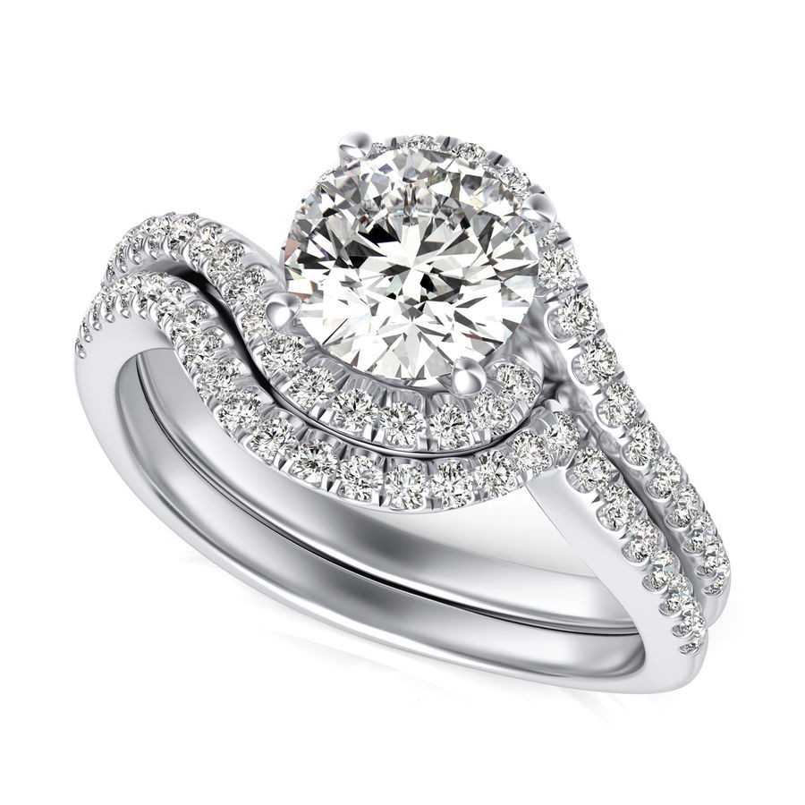 Halo Engagement Ring With Matching Band