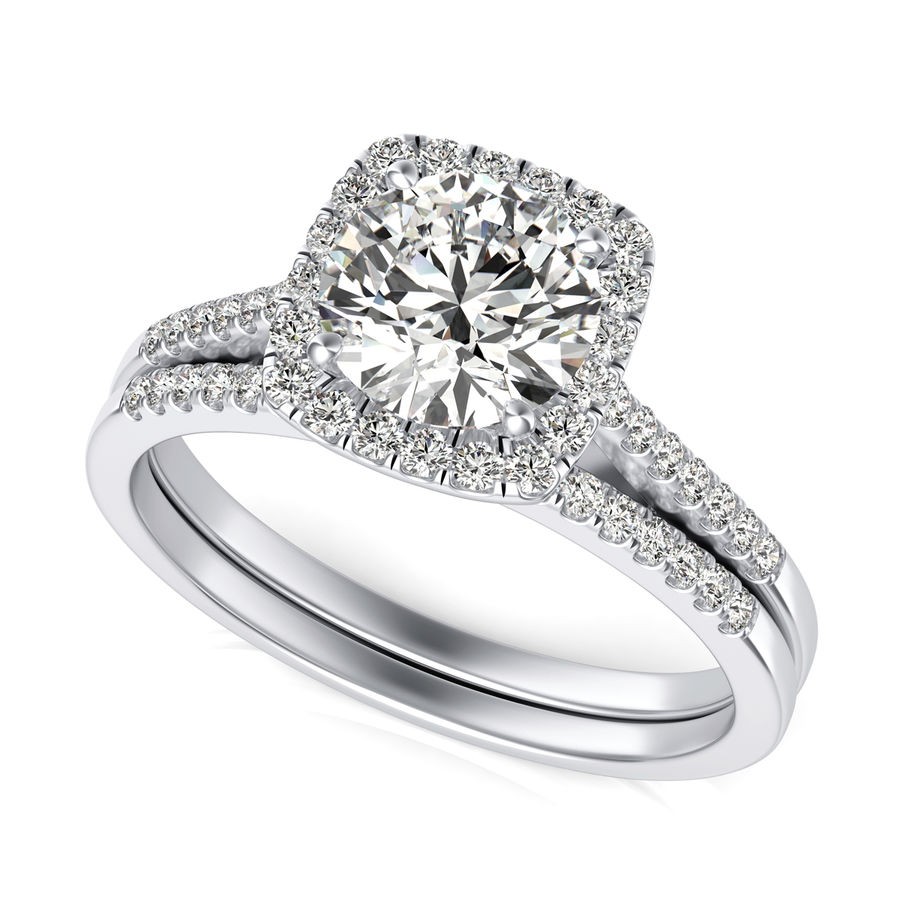 Halo Engagement Ring With Matching Band