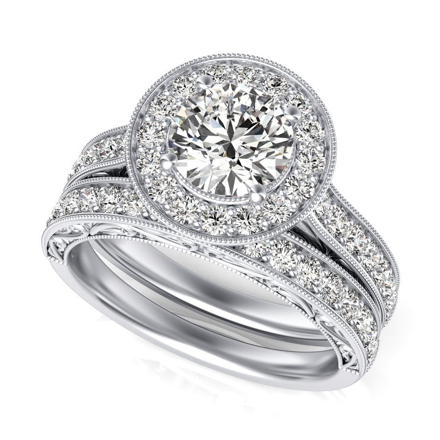 Halo Engagement Ring With Matching Band