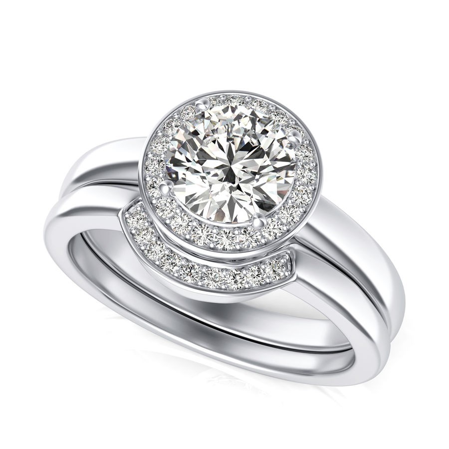 Halo Engagement Ring With Matching Band