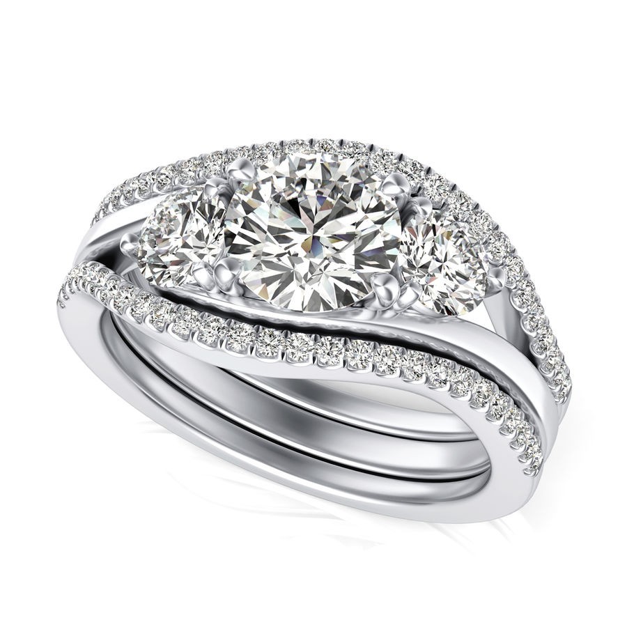 Three Stone Engagement Ring With Matching Band