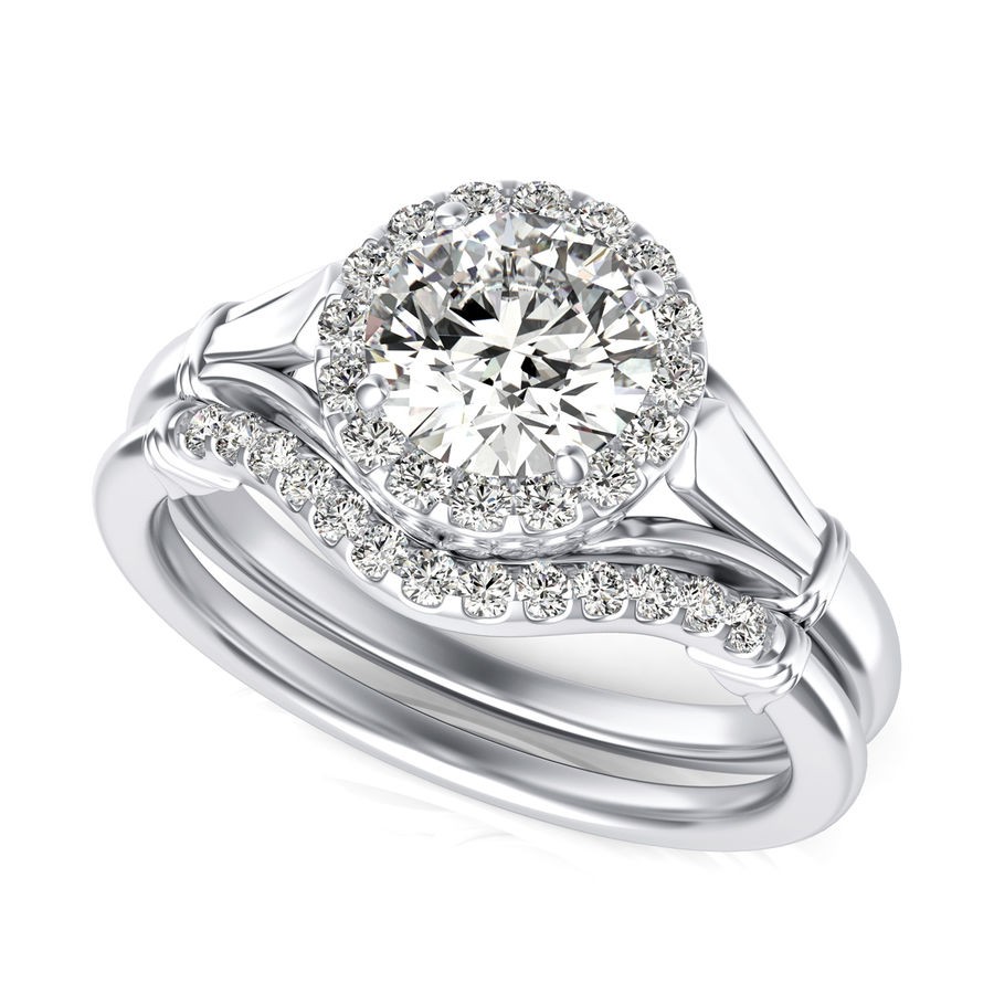 Halo Engagement Ring With Matching Band