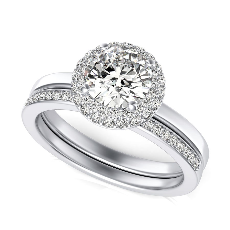 Halo Engagement Ring With Matching Band