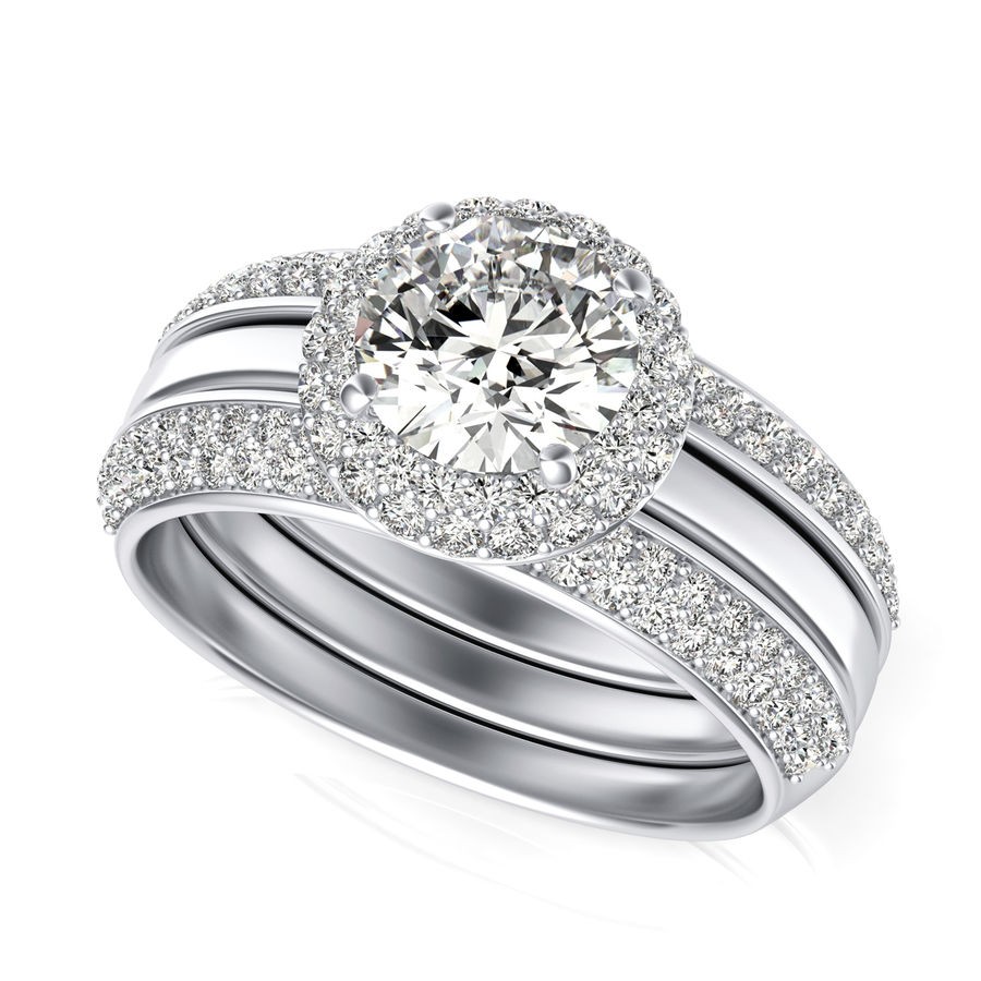 Halo Engagement Ring With Matching Band