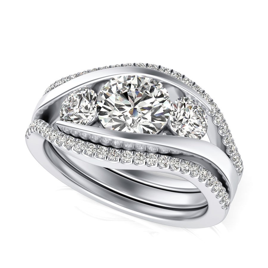 Three Stone Engagement Ring With Matching Band