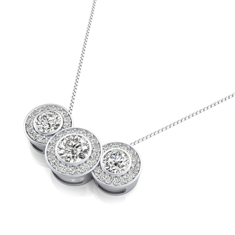 Three Stone Halo Pendant
