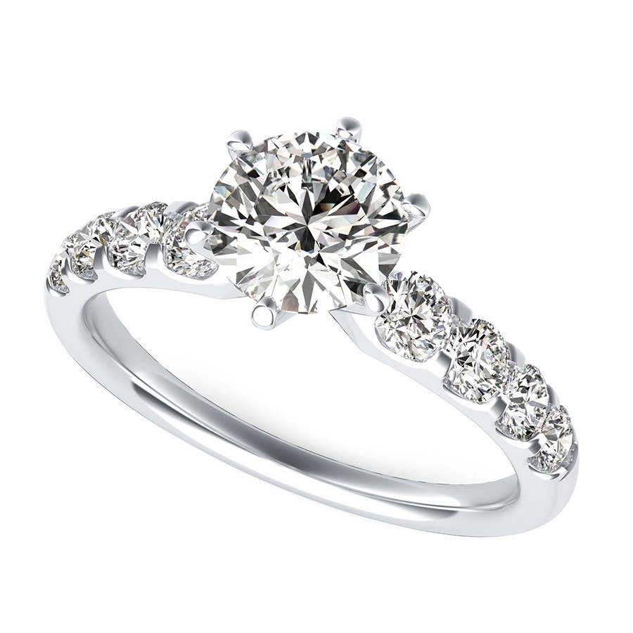 Classic Engagement Ring With Prong Set Side Stones