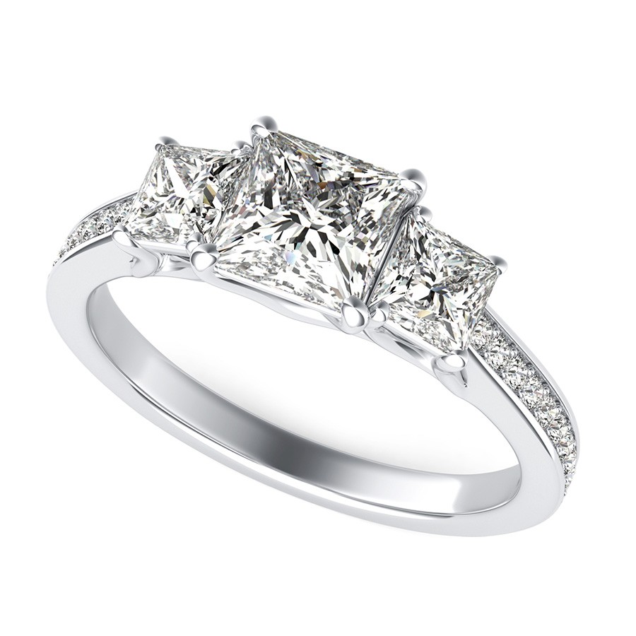 Three Stone Trellis Engagement Ring
