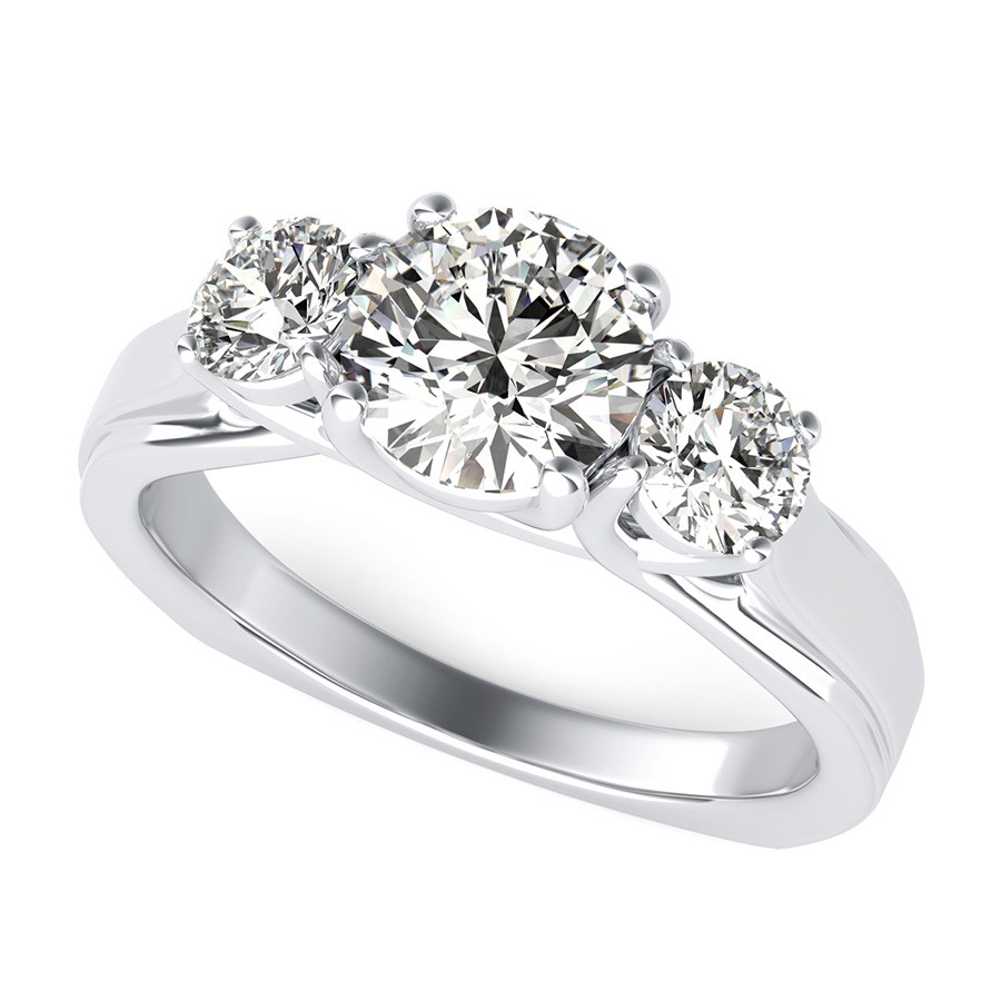 Three Stone Trellis Engagement Ring With Square Shank