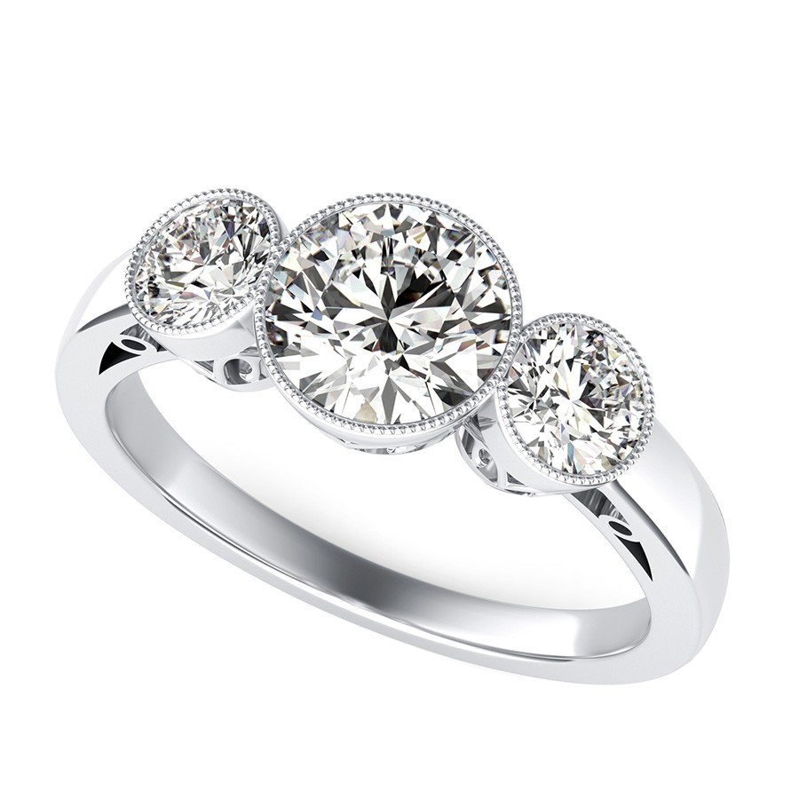 Milgrain Bezel Three Stone Engagement Ring