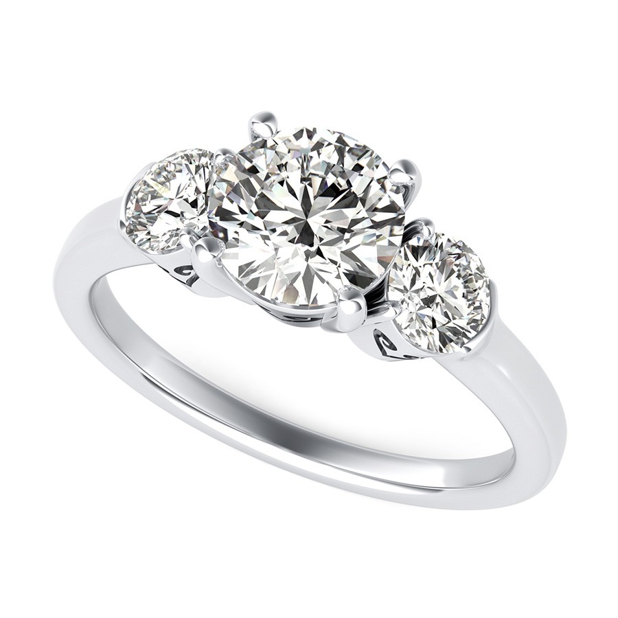 Three Stone Engagement Ring With Engraved Heart Basket