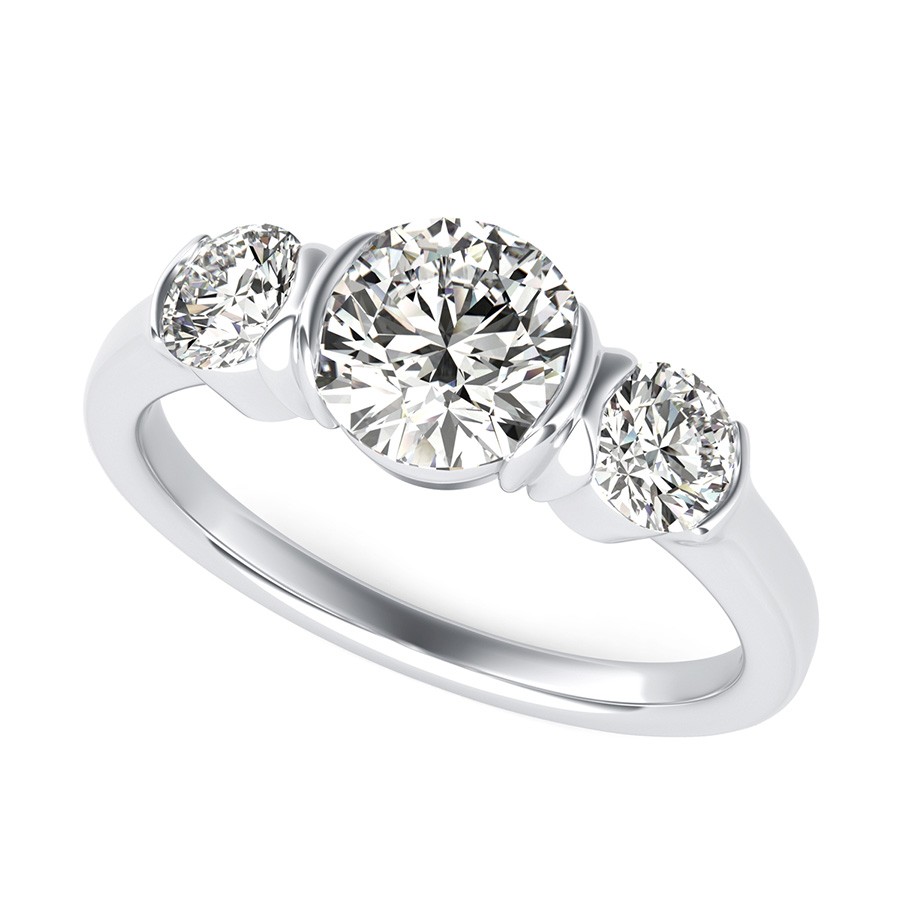 Half Bezel Three Stone Engagement Ring
