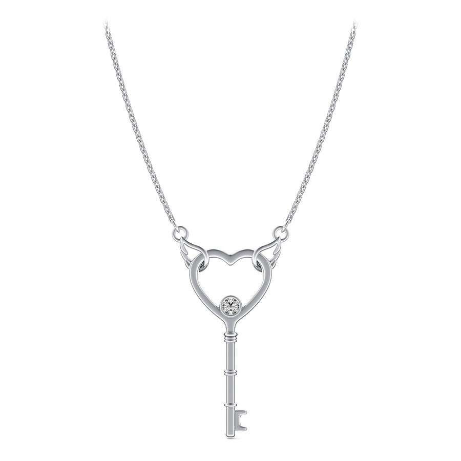 Heart Key Pendant With Angel Wings