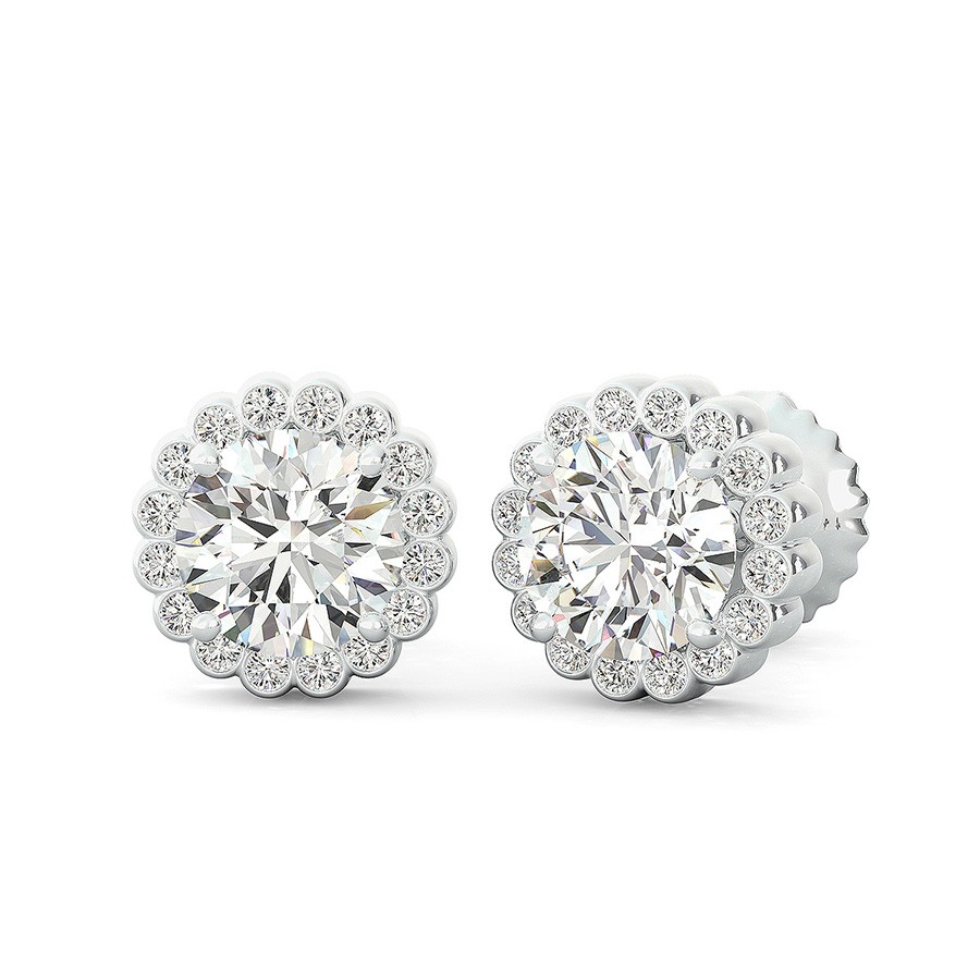 Halo Earrings With Bezel Set Side Stones