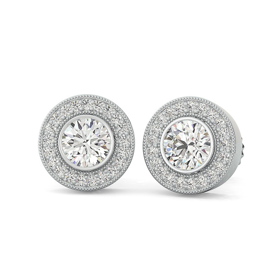 Bezel Set Halo Earrings With Milgrain