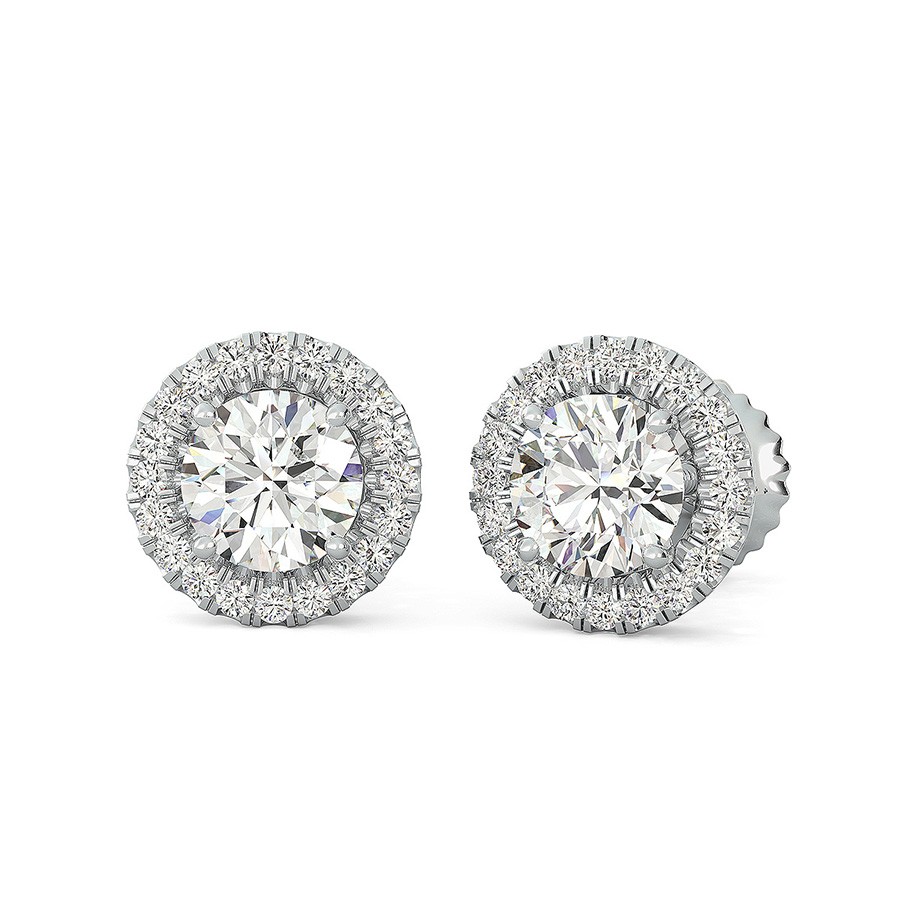 Halo Earrings Pave Set Side Stones