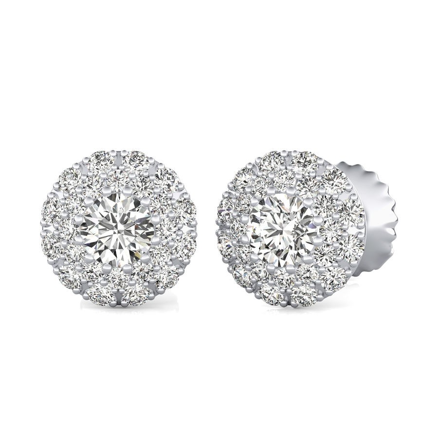 Two Row Pave Halo Stud Earrings