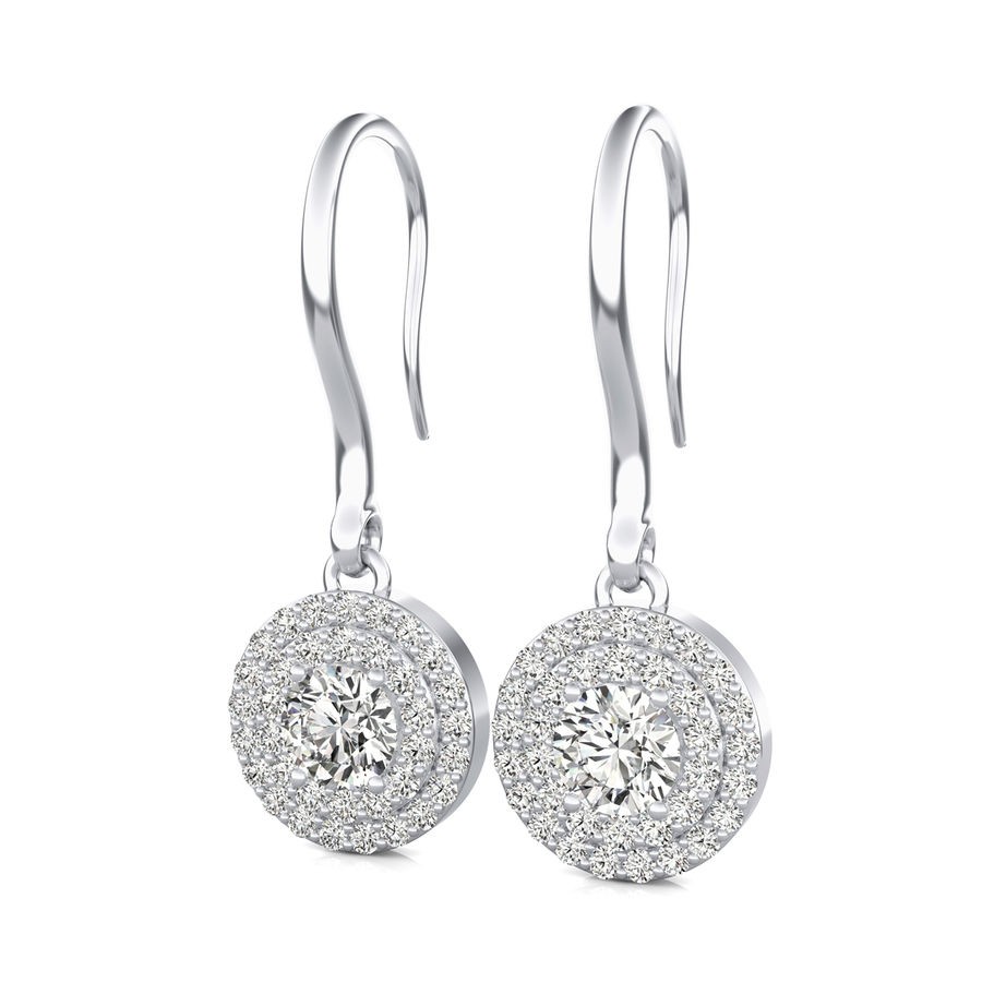Double Row Halo Lever Back Earrings