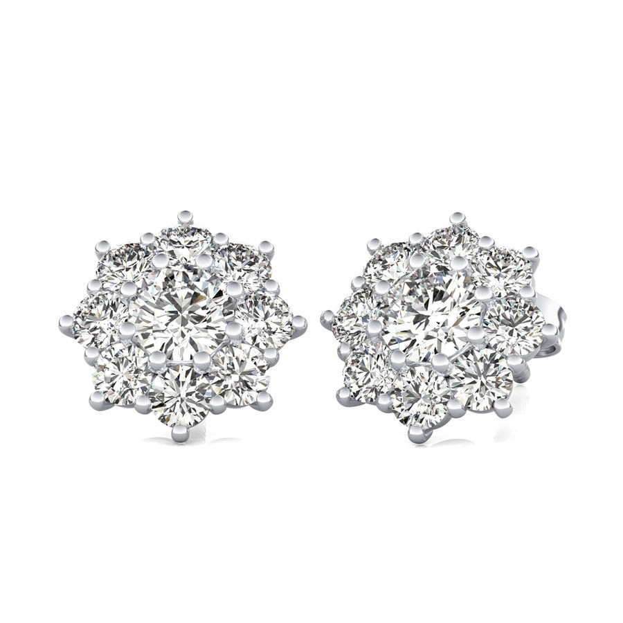 Halo Stud Earrings With Big Side Stone