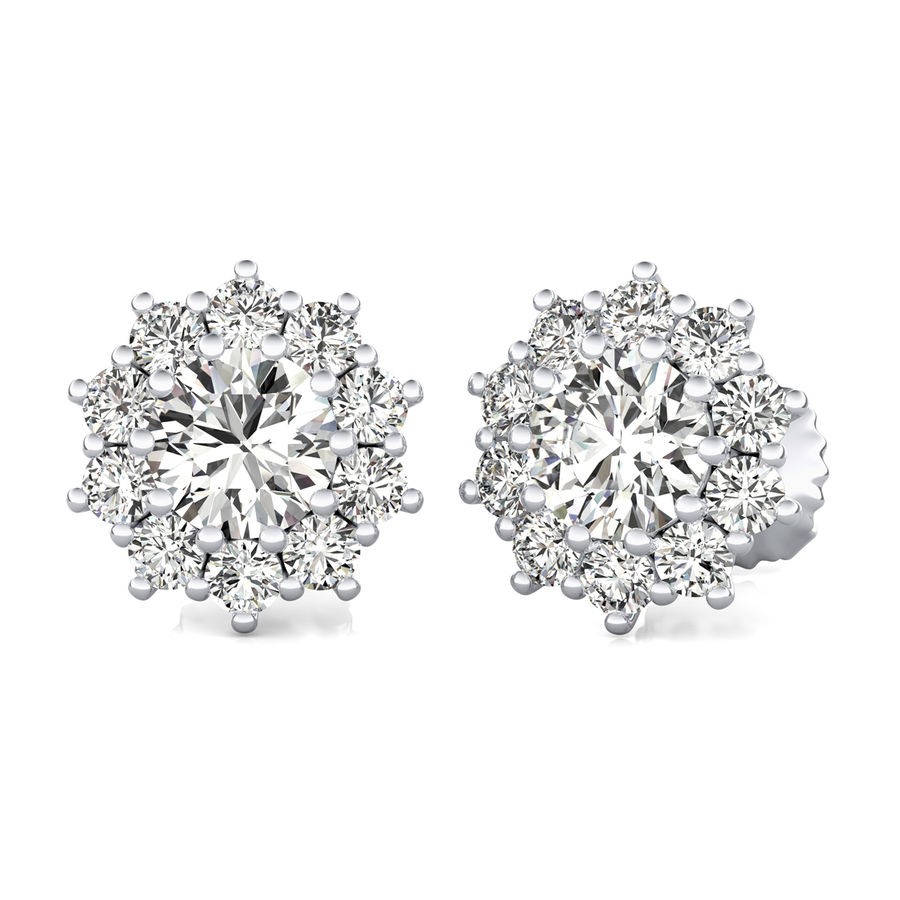 Halo Stud Earrings With Big Side Stone