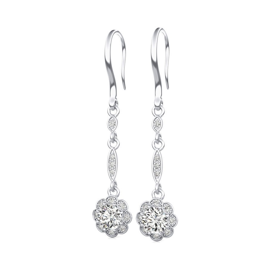 Lever Back Halo Drop Earrings