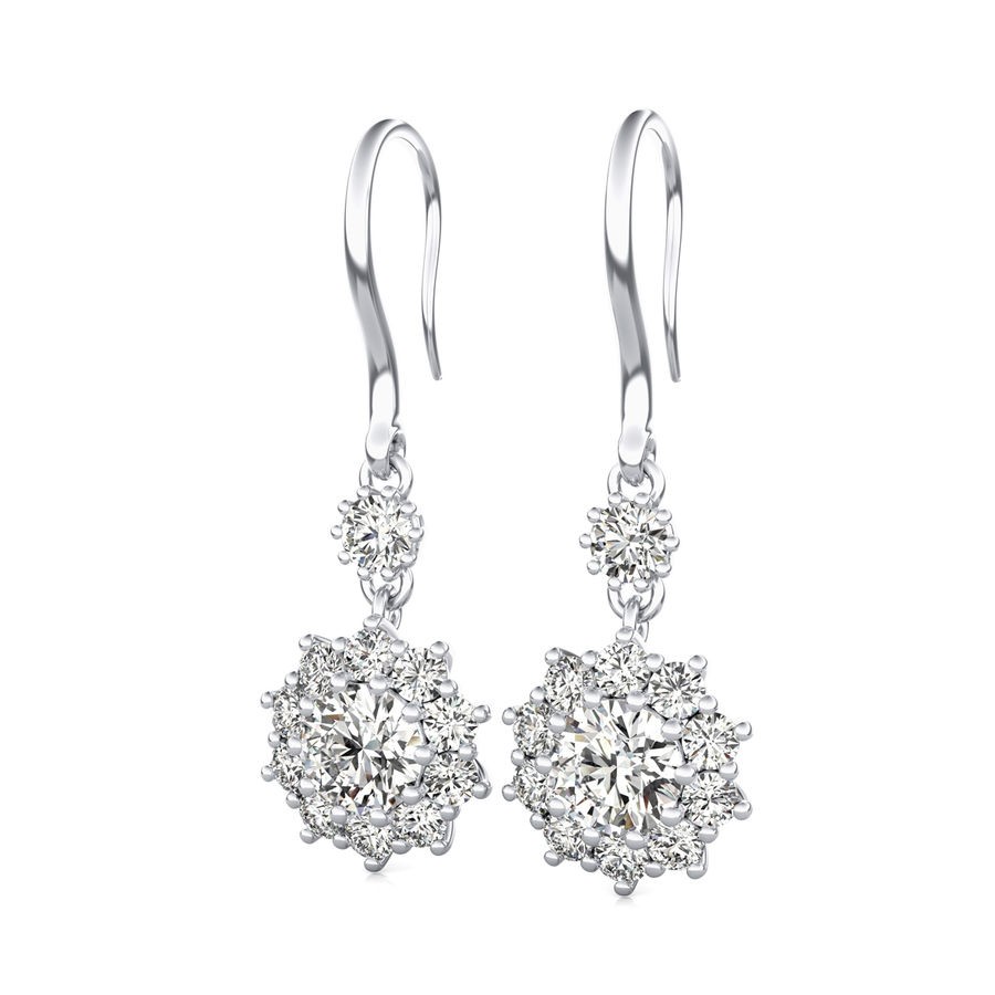 Halo Earrings With Big Side Stone