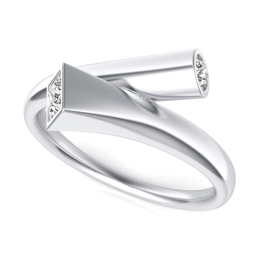 Open End Princess and Round Bezel Set Fashion Ring