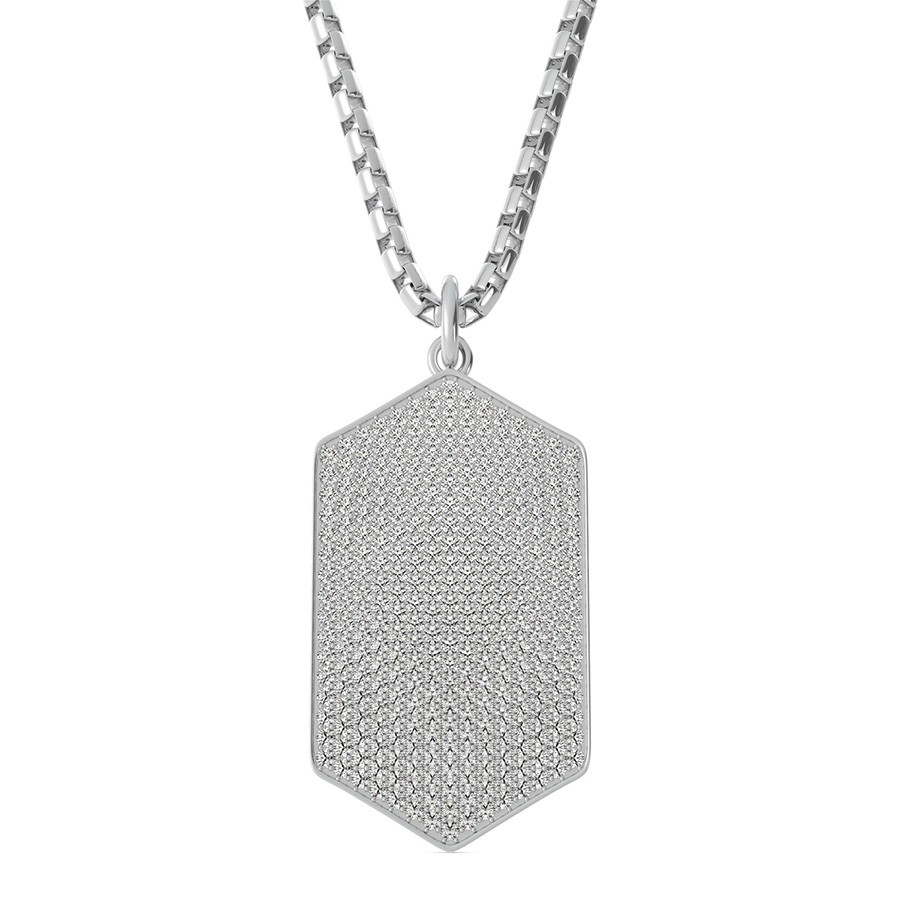 Full Pave Rectangular Hexigon Dog Tag Pendant 