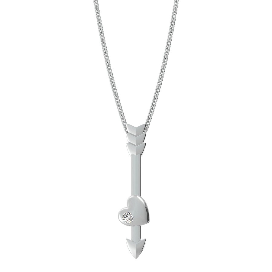 Flat Heart & Arrow Drop Pendant With One Stone