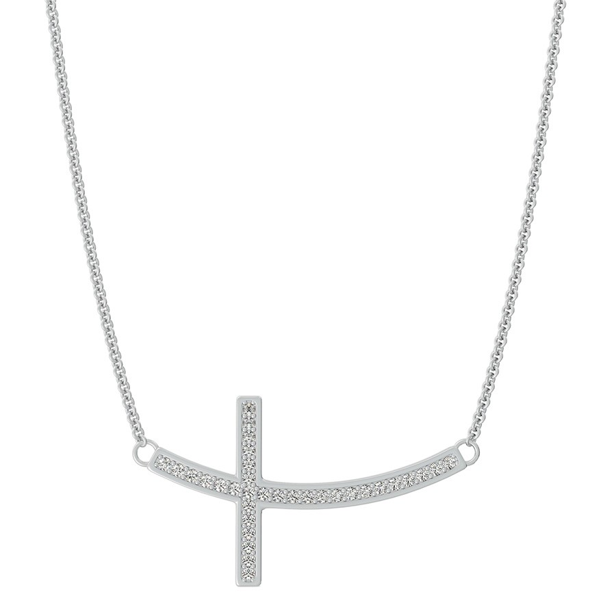 Sideways Cross Pendant With Pave Set Stones