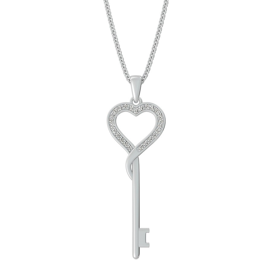 Heart Key Pendant With Pave Set Stones