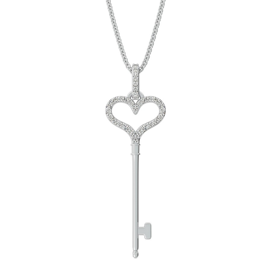 Heart Key Pendant With Pave Set Stones