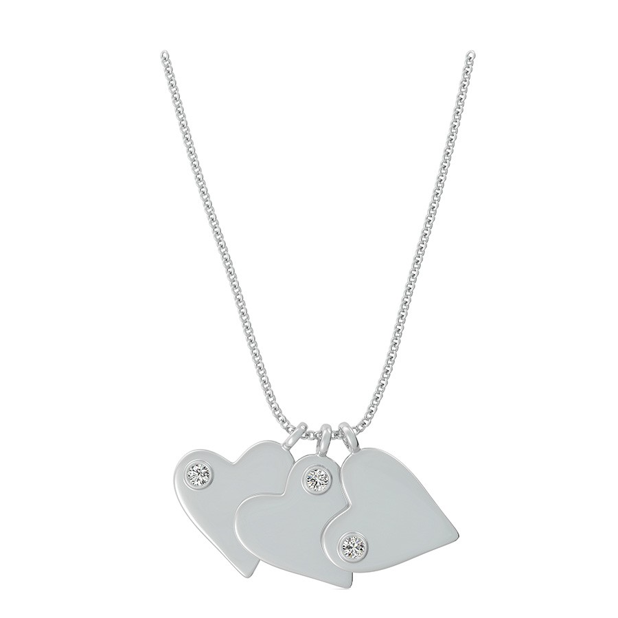 Tri Heart Dog Tag Charm Pendant With Bezel Set Stone