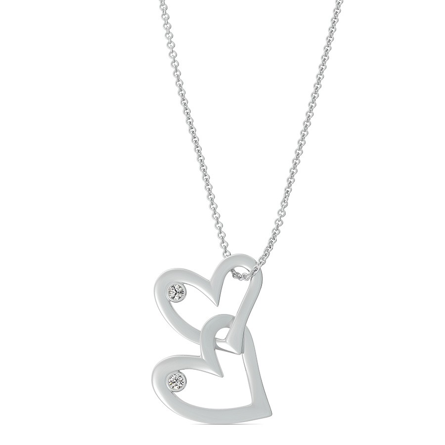 Two Heart Charm Pendant With Bezel Set Stone