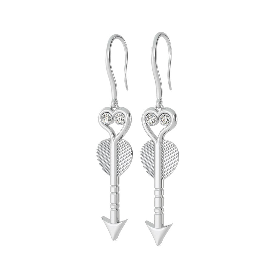 Tribal Arrow Heart Dangling Earrings With Bezel Set Stones