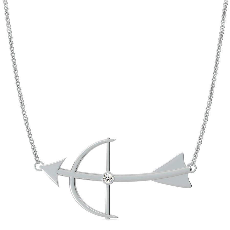 Curved Arrow and Bow Pendant With Bezel Set Stones