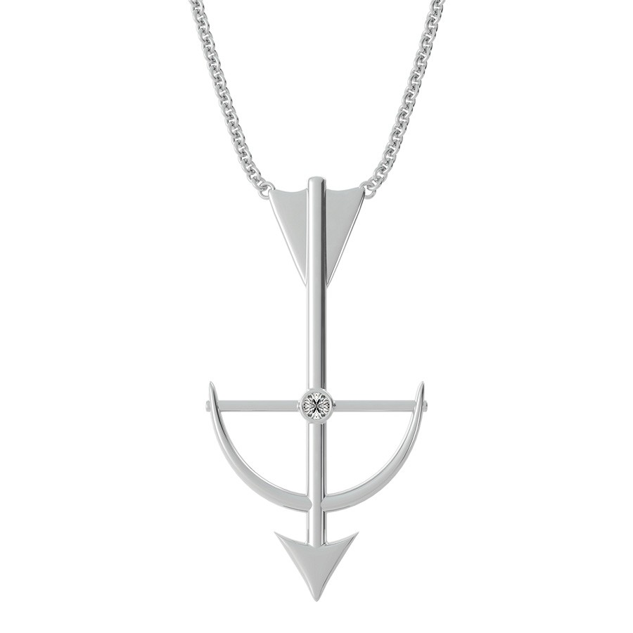 Arrow and Bow Drop Pendant With Bezel Set Stones