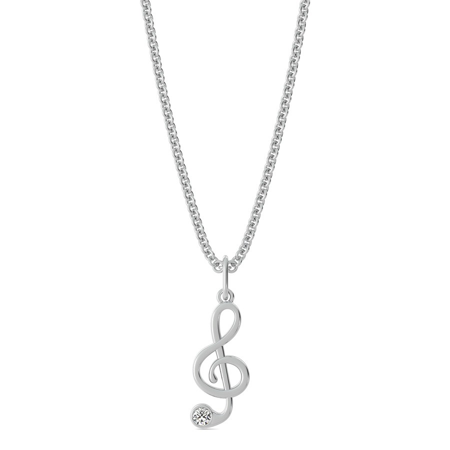 Music Note Charm Pendant With Bezel Set Stone