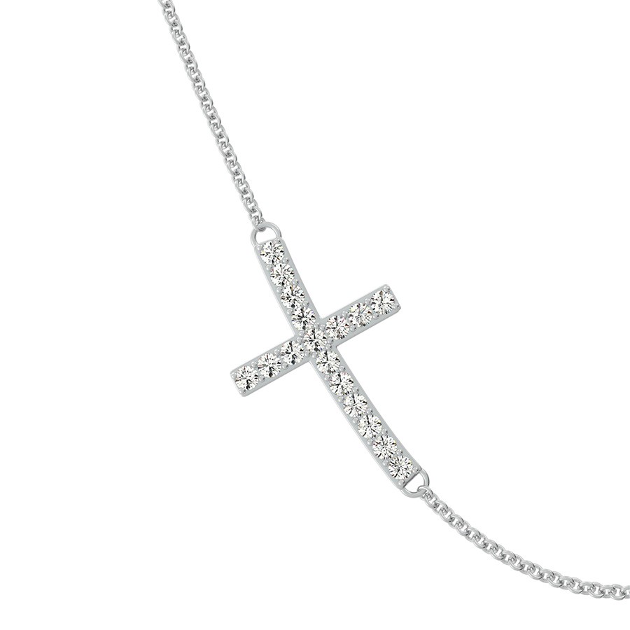 Cross Sideways Pendant With Pave Set Stones
