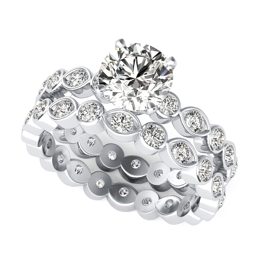 Victoria Royal Eternity Engagement Ring With Bezel Setting & Matching Band