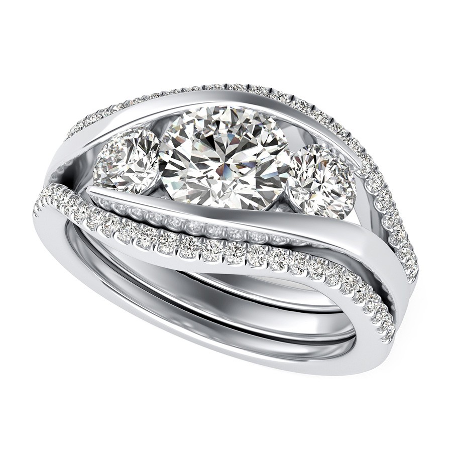 Eluna Tension Set Three Stone Engagement Ring