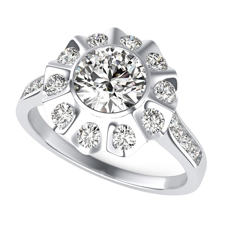 Unique Bezel Halo Engagement Ring