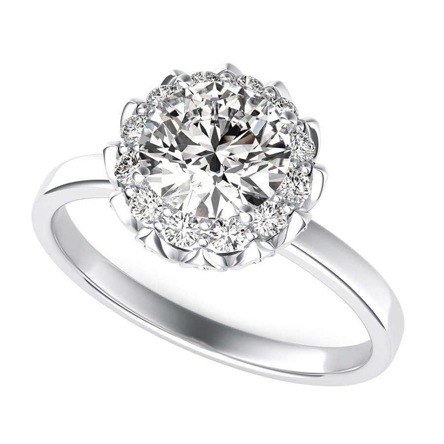 Alexa Royal Halo Engagement Ring With pave setting and Plain Band