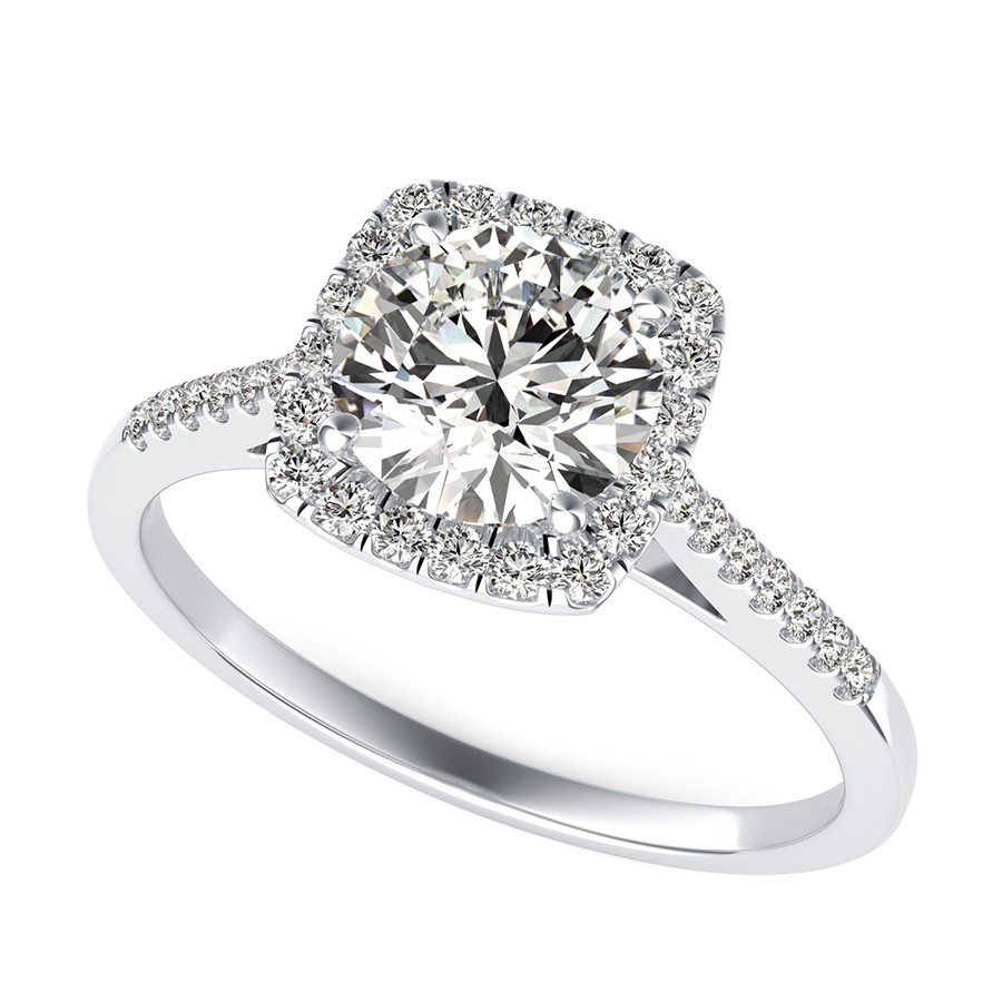 Cathedral Halo Engagement Ring With Side Stones