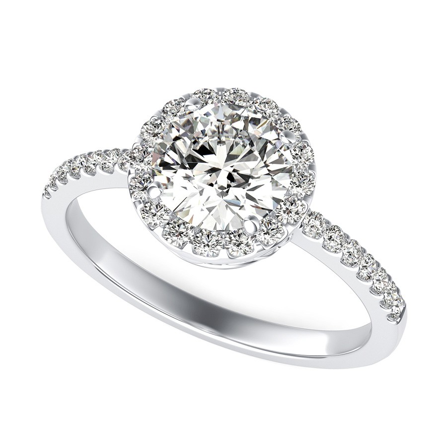 Scroll Halo Engagement Ring With Side Stones