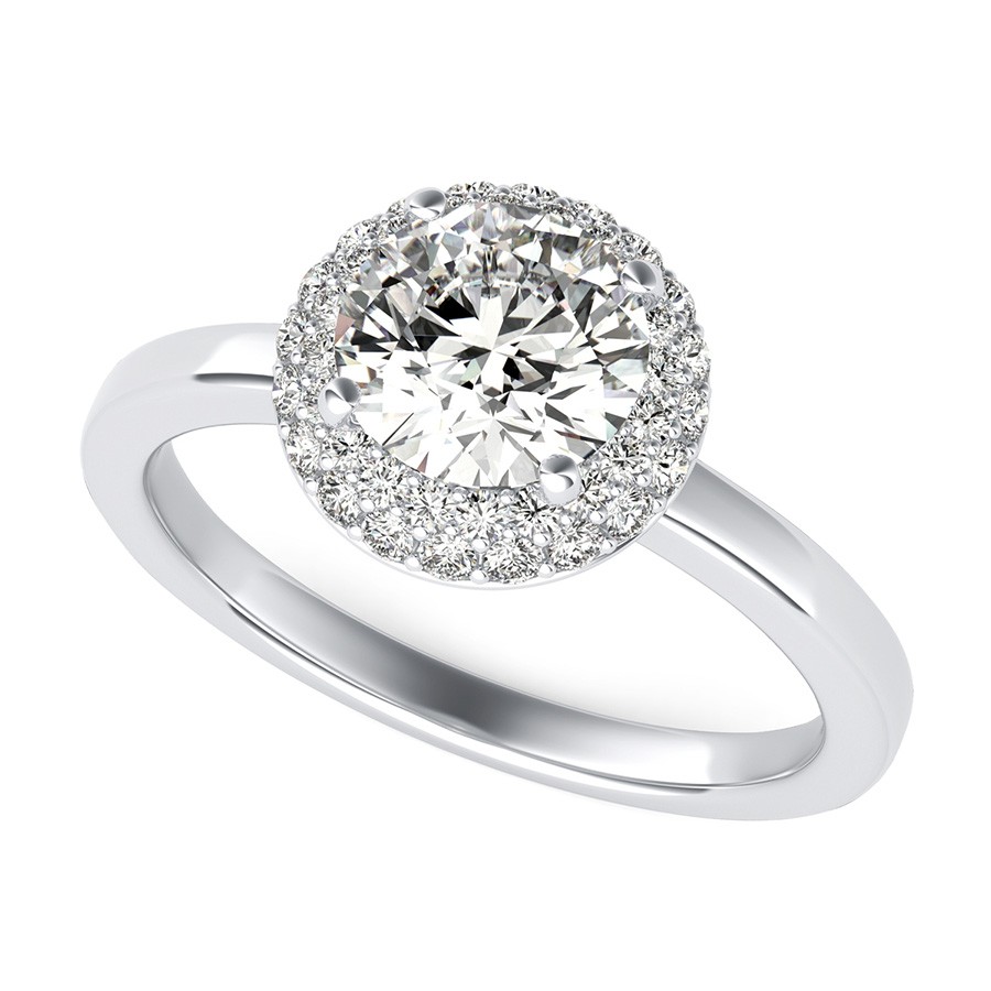 Micro Pave Halo Engagement Ring With Plain Band