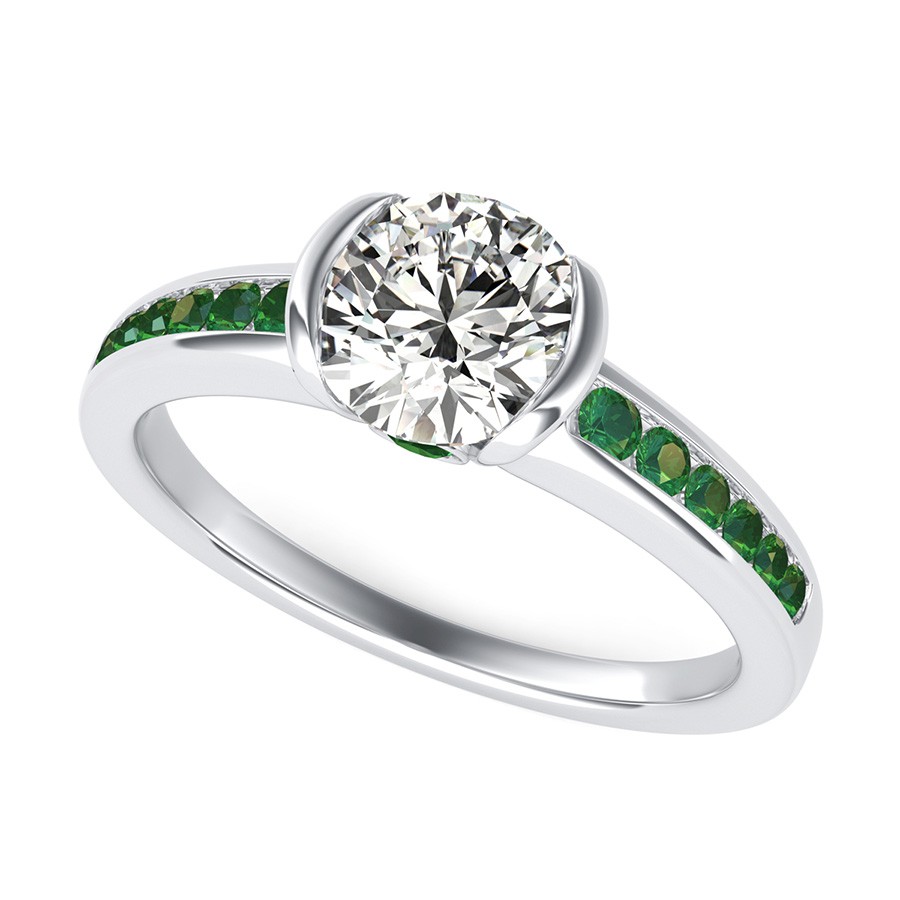 Half Bezel Engagement Ring With Channel Set Side Stones