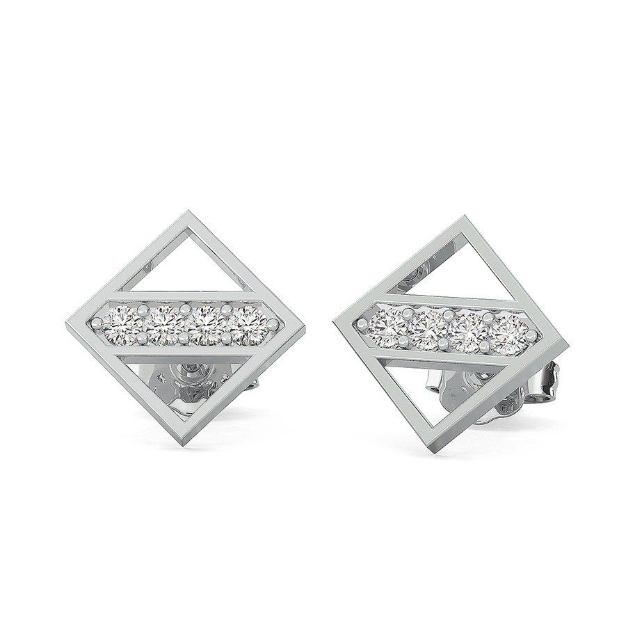 Open Diamond Shaped Earrings With Stones